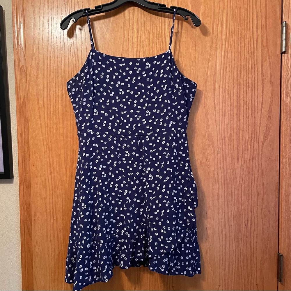 altar’d state ditzy floral dress navy blue lavender wrap front square neck